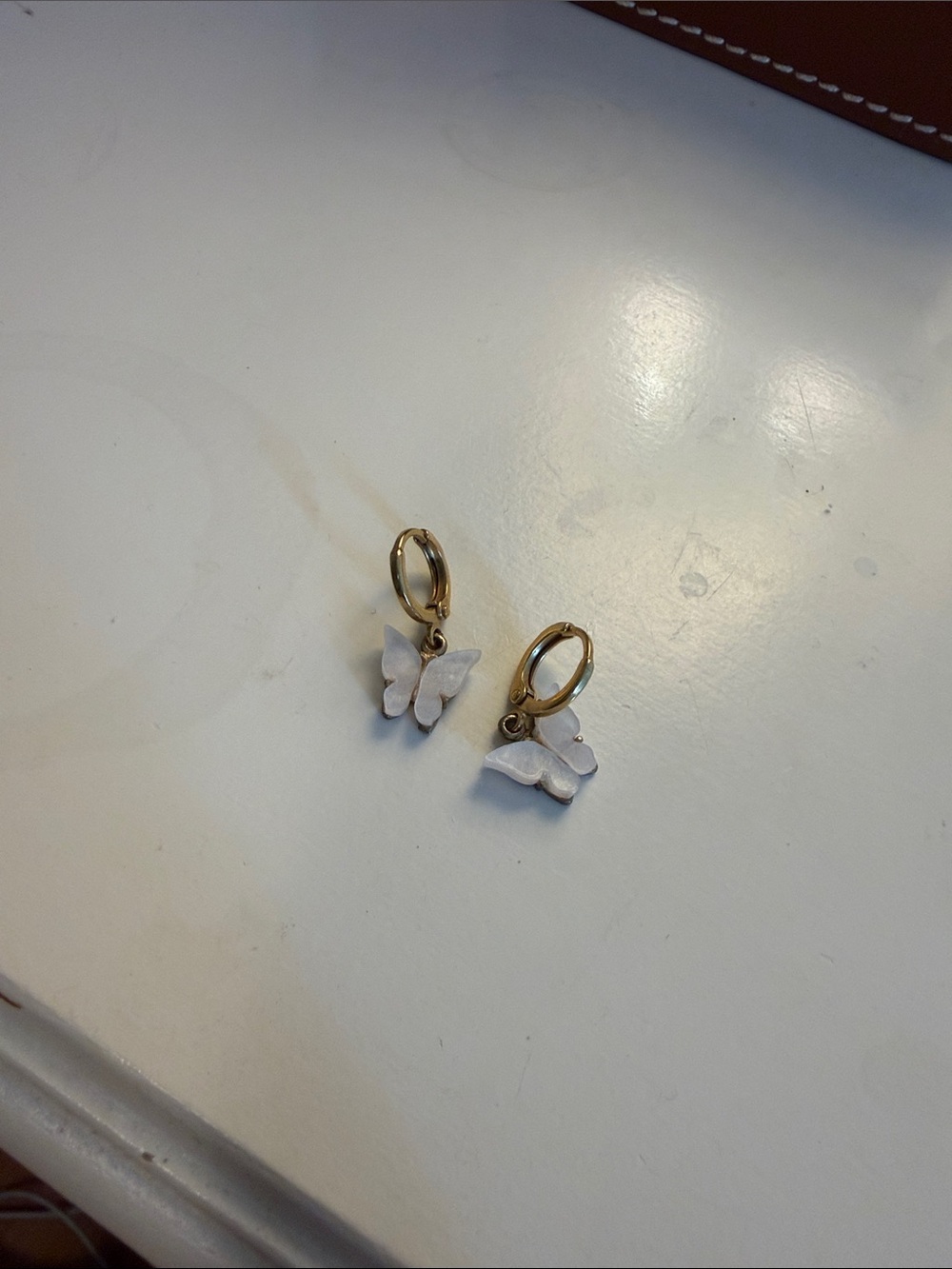 Gold Hoop Butterfly Charm Earrings - White Butterfly
